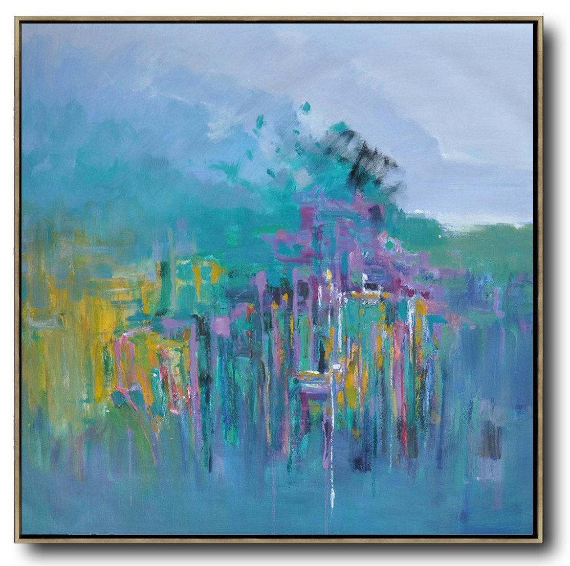 Extra Large Abstract Painting On Canvas,Oversized Abstract Landscape Oil Painting,Xl Large Canvas Art,Blue,Green,Yellow,Purple.etc